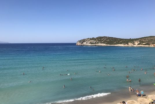 Beach with blue sea, view to the horizon